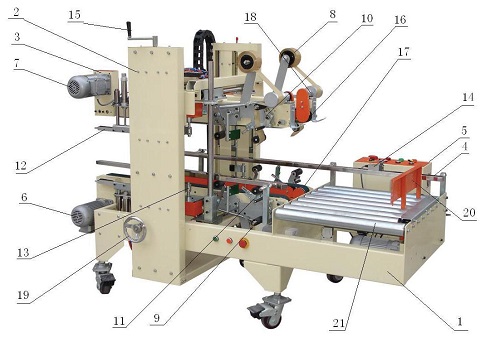 角邊自動(dòng)膠帶封箱機(jī)結(jié)構(gòu)